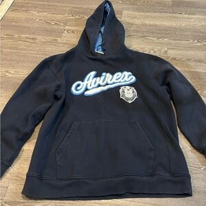 Vintage 90s AVIREX Chenille Logo Embroidered Hoodie Med Hip Hop Streetwear NYC